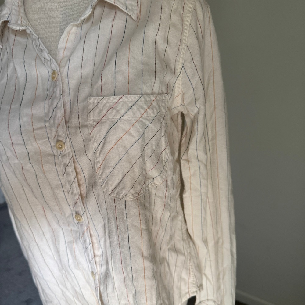 Faherty Women's Organic Cotton Striped Button Down Shirt White Small Long Sleeve - Picture 5 of 8